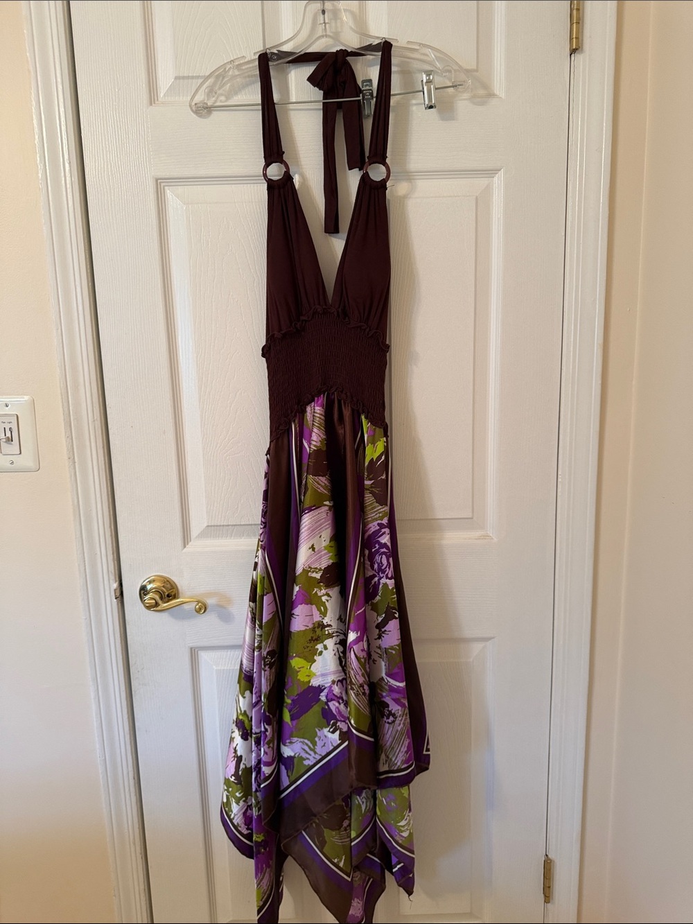 Asymmetrical Halter Dress in Brown and Purple